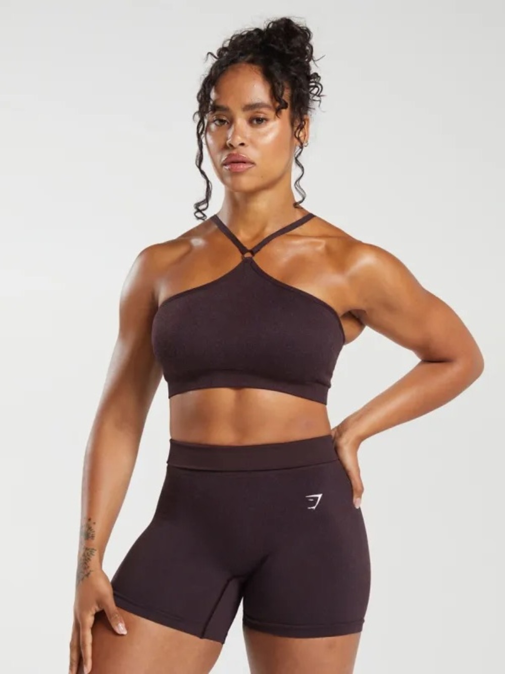 Gymshark Adapt Fleck Seamless Halterneck Bralette - Plum Brown/Dewberry Purple